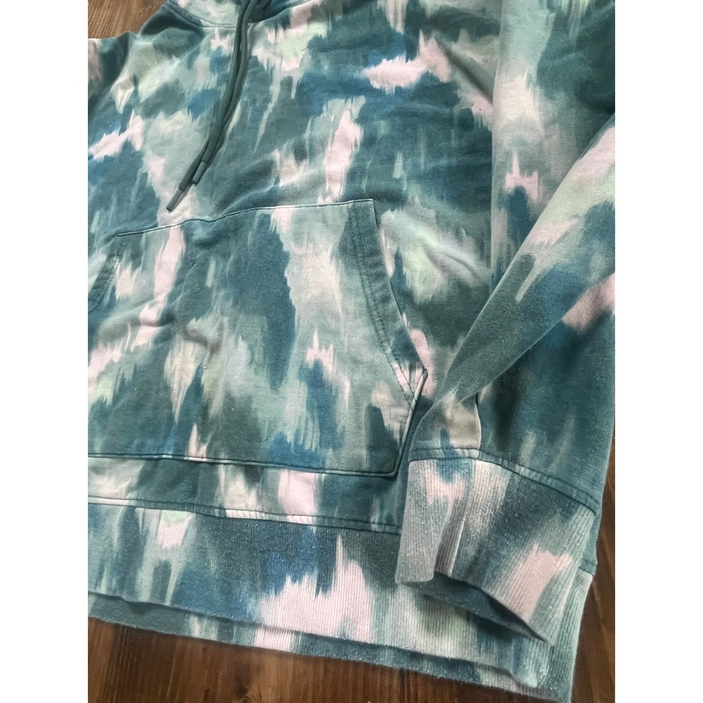 All in Motion Womens XL Tie Dye Hoodie Teal Green Abstract Fleece Pullover - Picture 2 of 6